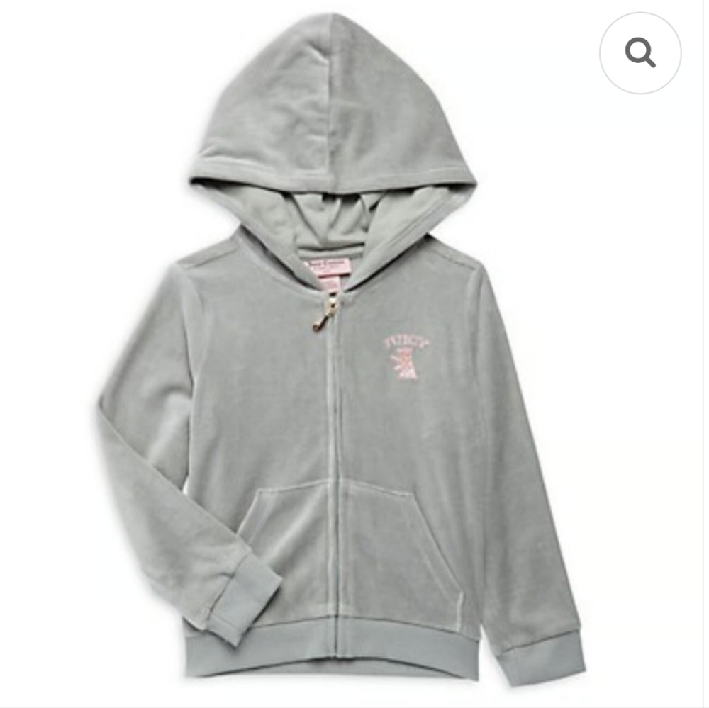 Juicy Couture Gray Velour Hoodie with Pink Logo Y2k STYLE NWT SIZE 12